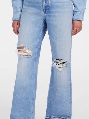 Madewell Low Slung Ripped Baggy Jean Distressed Cuffed Hem Wide Leg Sz 31 Y2K